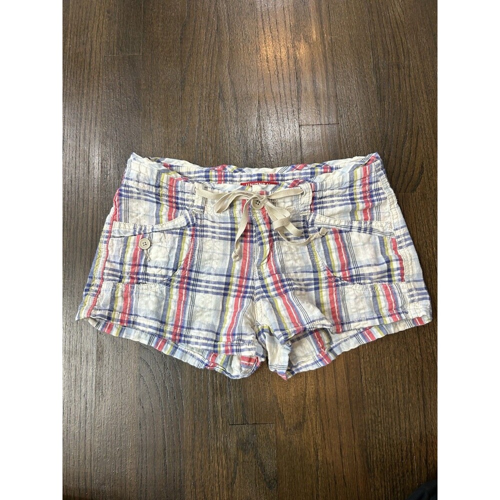 Union Bay Low-Rise Blue Plaid Mini Shorts 100% Cotton Juniors size 1 Y2K Vintage